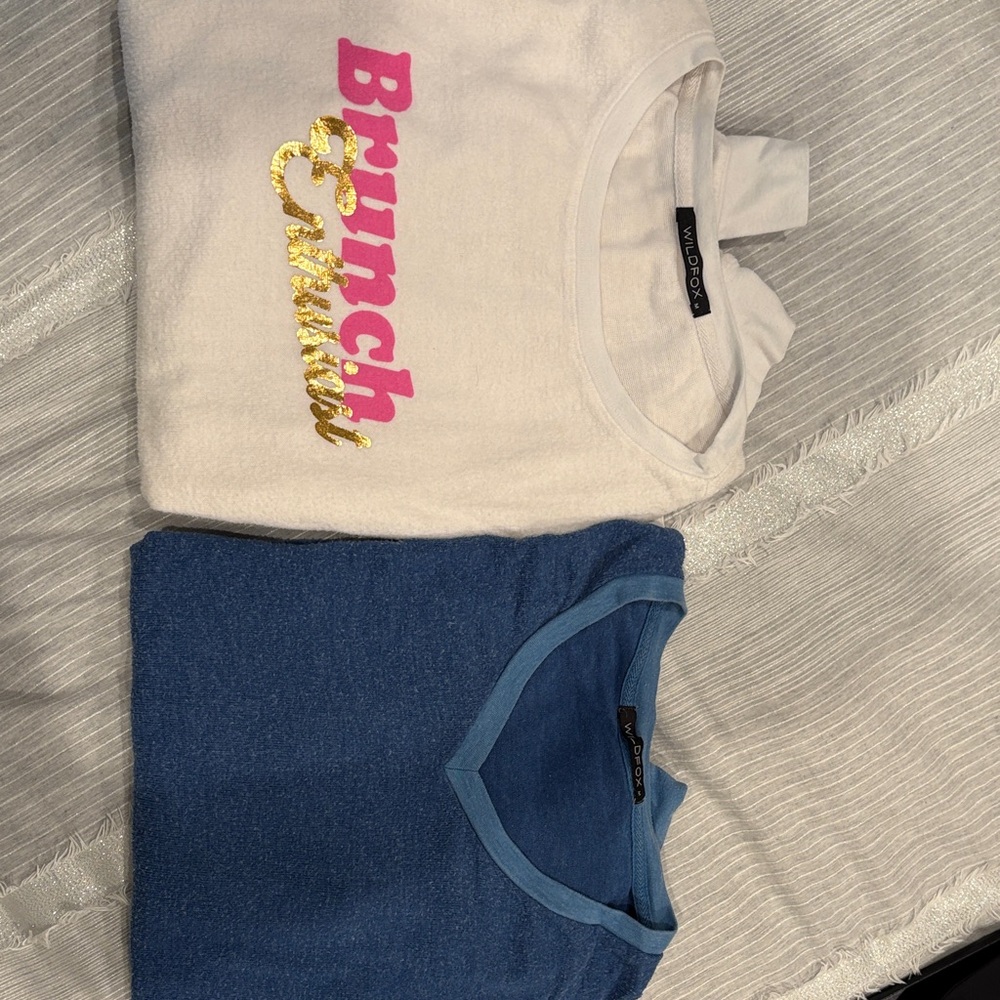 Wildfox White and Blue Crew Neck Sweaters